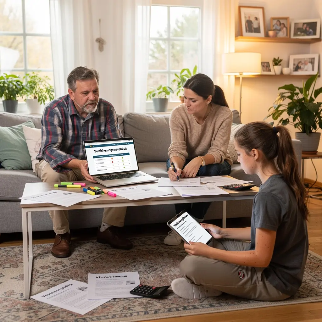 Ein Computerbildschirm zeigt eine Übersicht von verschiedenen Autoversicherungsoptionen.